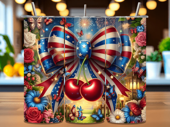 Download Patriotic Cherry Bow Tumbler Wrap PNG - Premium Bundle