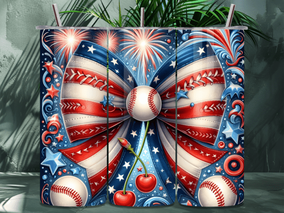 Download Patriotic Baseball Bow Tumbler Wrap PNG - Premium Resources