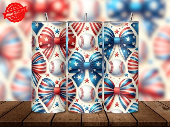 Download Patriotic Baseball Bow Tumbler Wrap - Premium Bundle